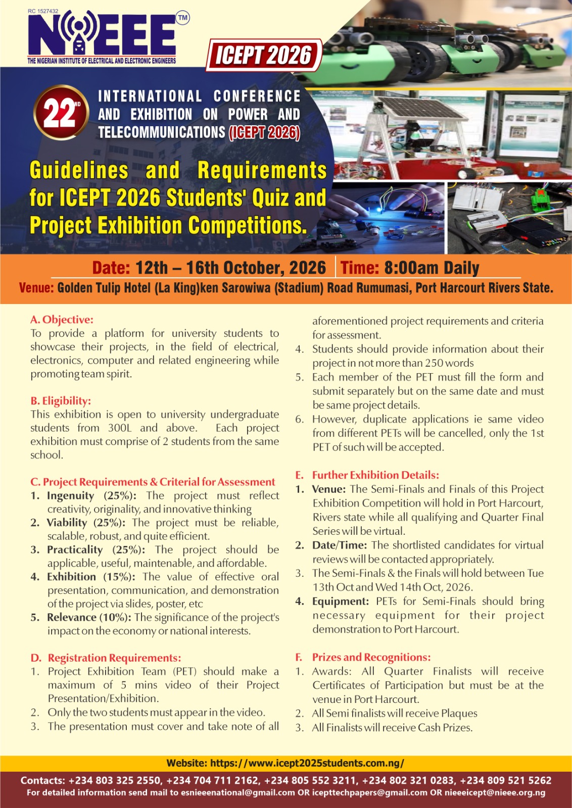 ICEPT 2026: guidelines and requirements for the students' quiz and project exhibition